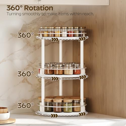 YATINEY Lazy Susan Organizer, Rotating Spice Rack, 3 Tier Spice Turntable Organizer, Industrial Turntable Spice Holder, for Kitchen Countertop and Cabinet, Compact and Versatile, White SR23WW - Image 3