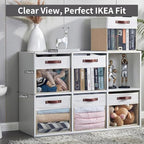 Bagnizer Storage Cubes, 4 Pack Linen Foldable Storage Bins with Clear Window and 2 Handles, 13x15x13 Storage Cube Bins for Shelf Closet, Kallax, Clothes, Books - (Beige / Off-White) - Image 2