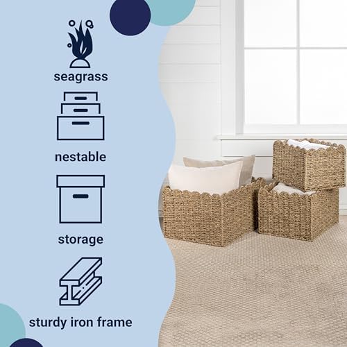 happimess Arden 3-Piece Storage Basket Set Scalloped Seagrass 17", Natural - Image 3