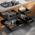 Seinloes 4 Pack Expandable Pull Out Cabinet Organizer 21" Deep with Raising Pad for Framed Cabinets,Upgrade 3 Slide Rails Slide Out Drawers,Roll Out Shelves Adhesive,Adjustable Width 9"-14.1" Black by Seinloes