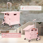 Foldable Utility Cart Portable Crate Rolling Dolly with Telescopic Handle,Can be Pulled diagonally, Magnetic Retractable Lid, 360°Swivel Climbing Wheels for Shopping Carrying Groceries Move Pink - Image 5