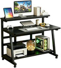 Rolling Computer Desk, 39.4 Inch Small Desks For Small Space, Portable Small Computer Desk with Monitor Stand & 3-Tier Storage, Portable Desk on Wheels for Writing, Home Office, Small Desk for Bedroom by Unknown