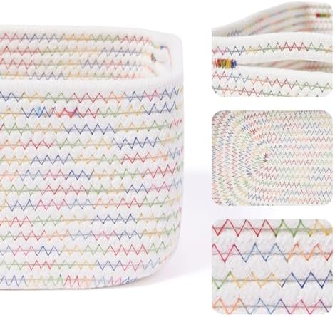 MiniArk Small Storage Baskets for Organizing | Closet Organizer Bins | Shelf Toy Basket | Woven Rope Baskets | Cube Decorative Box | Shallow Basket | 13x8.5x5.1” | 4 Packs Rainbow - Image 2