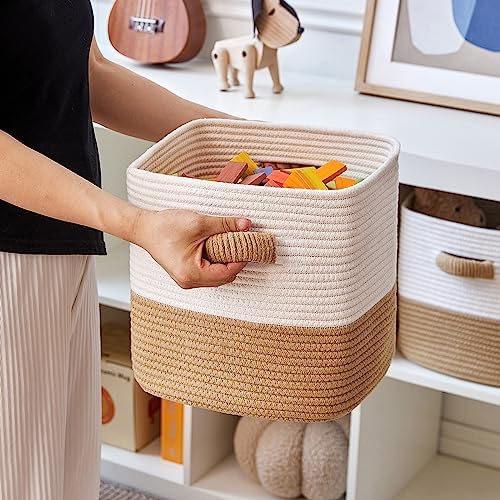 R RUNKA Storage Cube Baskets for Organizing -3 Pack -11 inch Square Baskets for Cube Storage, Closet Storage Bins-Woven Cube Storage Bins for Shelves- Ideal for Toy Storage |White & Khaki - Image 5