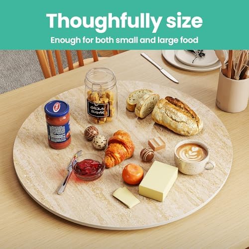ZL ZELing 35.4" Lazy Susan Turntable – 360° Sinteredstone Silent Anti-Slip Turntable, Table Top Centerpiece for Kitchen, Pantry, Spice Rack, Refrigerator & Dining Table, Beige - Image 4