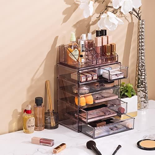 Sorbus Makeup Organizer, 6-Drawer Acrylic 2-Piece Set (Purple) - Image 5