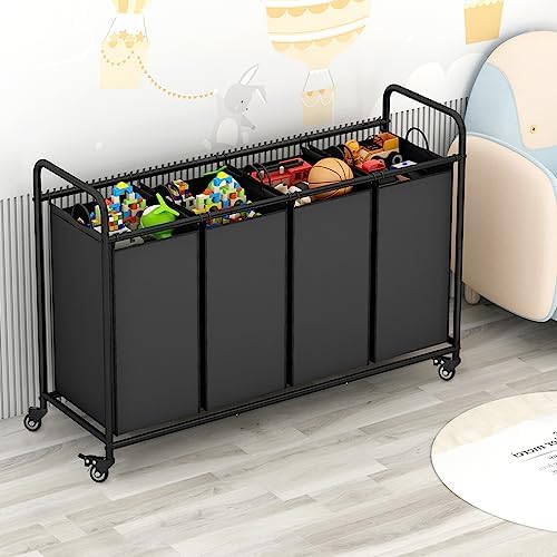 LINZINAR 4 Section Laundry Hamper, Black Laundry Basket 180L Laundry Sorter - Image 3