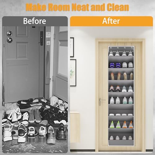 KYEVIS Over The Door Shoe Organizer Storage Fit 16-24 Pairs Hanging Shoe Rack Organiser for Closet Door, Deep Pocket Shoe Holder for Sneakers,Boots Storage(2 Pack Gray) - Image 4