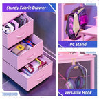 SUPERLELE Gaming Desk with Power Outlet, LED Lights, Storage Shelf & Drawer - Image 7