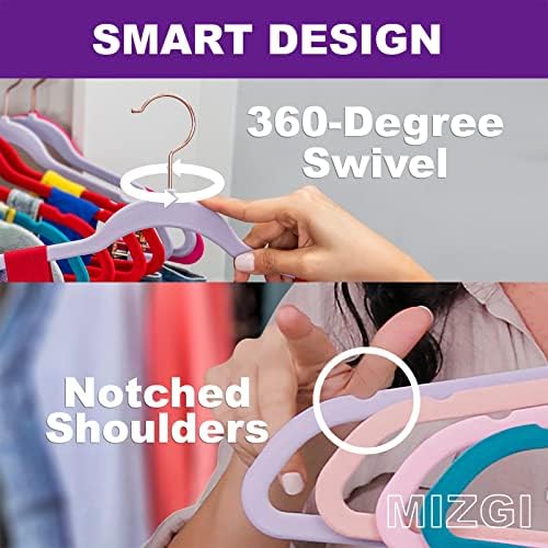 MIZGI Velvet Hangers 50 Pack Non Slip Heavy Duty Dark Purple Rose Gold Hook - Image 3