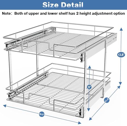 LOVMOR 2 Tier Individual Pull Out Cabinet Organizer 19½" W x 21½" D, Slide Out Kitchen Cabinet Storage Sliding Shelves - Image 3