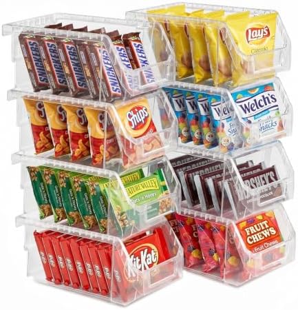 Sorbus Clear Stackable Storage Bins 8 Pack – Open Front Plastic Stackable Pantry Organizer Bins for Pantry Snack Organizer, Closet, Garage & Office, 5.5"W x 11"D x 5"H by Sorbus