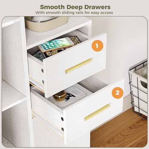 IRONCK Corner Bookshelf, 76" L-Shaped Bookcase with 10 Shelves & 2 Drawers - Image 4