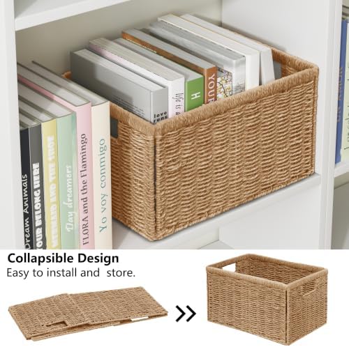 Vagusicc 2 Packs Large Wicker Storage Basket, Closet Storage Baskets Bins for Shelves, Decorative Collapsible Baskets for Organizing Clothes Toy Nursery Bathroom Organizers and Storage, Natural - Image 2