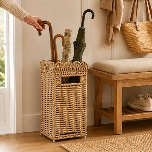 AceList Woven Umbrella Holder for Entryway, Rattan with Drip Tray - Image 4