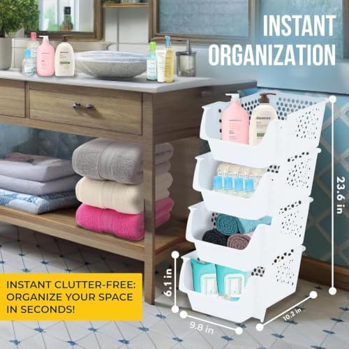 Skywin Stackable Storage Bins Open Front for Pantry Storage, 4 Pack - White - Image 2