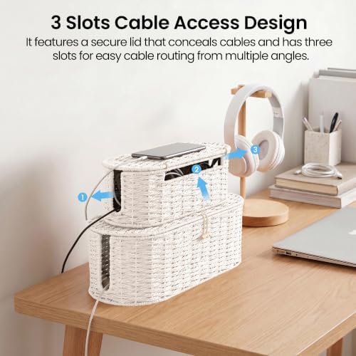 Set of 2 Cable Management Box, Handwoven Cord Hider Box with 3 Open Slots - Image 6