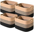 ICERZCZ Storage Baskets for Shelves Organizing, Woven Cotton Rope Baskets for Storage, Book Basket, Towel Basket, 12.5"Lx9.1''Wx7.9''H (4 Packs) Gradient Black & Jute by ICERZCZ