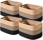 ICERZCZ Storage Baskets for Shelves Organizing, Woven Cotton Rope Baskets for Storage, Book Basket, Towel Basket, 12.5"Lx9.1''Wx7.9''H (4 Packs) Gradient Black & Jute by ICERZCZ