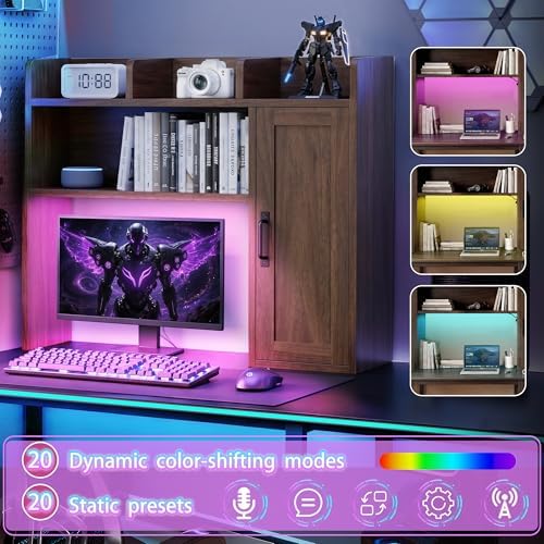 Desktop Bookshelf, Desk Hutch with RGB LED Lights & Power Outlets - Image 3