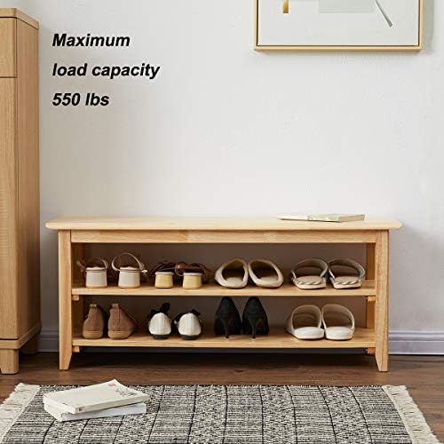 XKZG Shoe Rack Bench Wooden Storage Bench Entryway Bench, Natural, 39.4" - Image 3