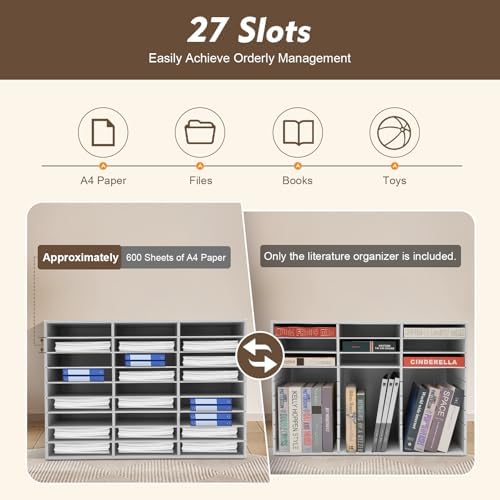 Literature Organizer, 27 Slots Compartments Mail Organizer, Literature Organizers for Office, Paper Shelves Classroom Mailbox, for Office Home School (White) - Image 3