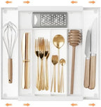 Sedegn Expandable Kitchen Utensil Organizer - 9.6" to 16.1" Adjustable Cutlery Tray with 5-7 Compartments - Fits Various Drawer Sizes & Holds Large Ladles Spatulas Forks Spoons & Knives White by sedegnhome