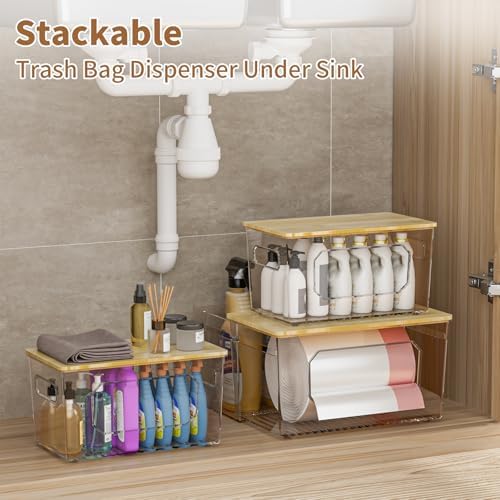spospo Trash Bag Holder 3-in-1 Under Sink Organizer with Bamboo Lid - Image 6