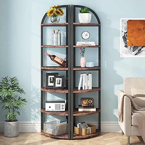 Tribesigns 6 Tier Corner Shelf, 71 inch Tall Corner Bookshelf for Small Space, Rustic Plant Stand Display Rack for Living Room, Home Office, Kitchen - Image 5