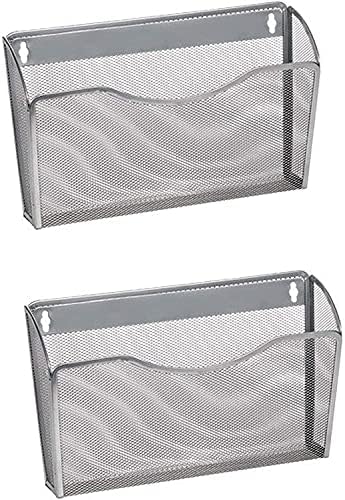 YBM HOME Mesh Wall Mount File Organizer Holder for Home and Office, Single Pocket Hanging File Holder for Folders, Documents, Letters, and Magazines, Silver 2 Pack by YBMHome