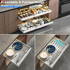 Mustorn 2 Pack Pull Out Cabinet Organizer, Expandable Slide Out Drawers for Kitchen Cabinets Peel and Stick Pullout Drawer Heavy Duty Sliding Shelves for Cupboard, Pantry, Bathroom(16.5" Deep, White) - Image 3