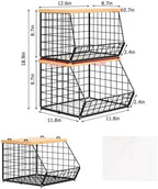 2 Set Stackable Wire Basket with Wooden Tops & Pad for kitchen organizers and storage, XXL Kitchen Counter Organizer for Fruit, Vegetable, Bread, Potato and Onion Storage Bin - Image 6