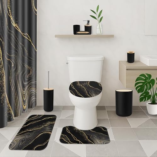 Bathroom Decor and Accessories Set of 10, Marble Black - Image 2