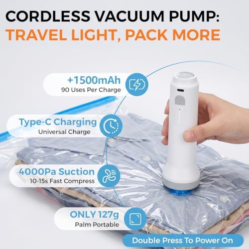 24 Pack Travel Vacuum Storage Bags with Rechargeable Cordless Pump, 3 Sizes - Image 3