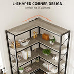 Shintenchi 5 Tier Corner Bookshelf, L Shaped Large Bookcase, Grey - Image 5