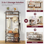 Homeiju Hall Tree with Bench and Shoe Storage, 3-in-1 Entryway Organizer with 6+2 Hooks, Coat Rack with Adjustable Feet for Stability, Mudroom Furniture with Storage Shelf - Image 7