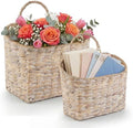 Set of 2 White Wicker Hanging Baskets for Front Door, Mail, Flowers & Organizing by 84ECO
