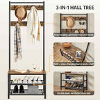 Yaheetech 3-in-1 Hall Tree with Bench, Shoe Rack for Mudroom, Rustic Brown - Image 5