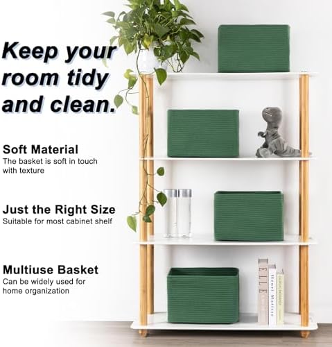 4 Pack Storage Baskets for Organizing, Woven Baskets for Shelves - Perfect for Toys, Books, Towels, and Clothes, Durable Gift Basket Bins Toy Storage, 12.7''L x9''W x7.8''H, Green - Image 2