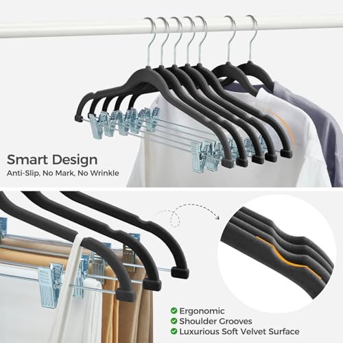 HOUSE DAY Velvet Pant Hangers with Adjudtable Clips 30 Pack, Black - Image 5