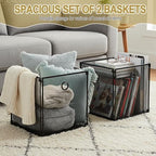 2 Pcs Foldable Metal Cube Storage Baskets, 13x13in, Black - Image 5