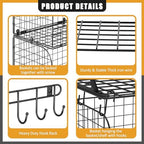 ThreeHio 2 Pack Garage Shelves Wall Mounted with Wire Baskets, Heavy Duty Garage Wall Shelving with Hooks, Wire Shelf Baskets Tool Organizer for Home Garden Garage Organization and Storage - Image 6