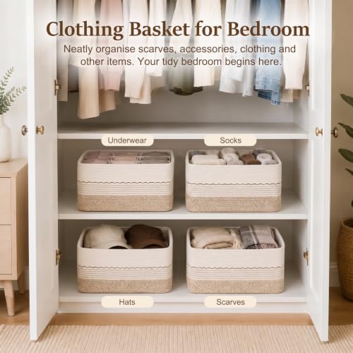 OIASKET 4 Pack Storage Baskets for Organizing, 15.75''x11.8''x7.87'', Decorative Cotton Rope Baskets for Shelves, Small Woven Basket for Toys, Books and Towels, Brown&White - Image 7