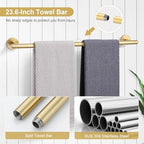 TQKAG Brushed Gold Bathroom Hardware Set 6-Piece Bathroom Accessory Set 23.6 Inch Round Stainless Steel Towel Bar Set Wall Mounted - Image 2