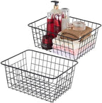 JUNCHU CHERRY【Extra Large】Wire Kitchen Storage Baskets 2 Packs,Perfect Pantry Organization Accessories Basket,Laundry Basket,Suitable for Countertop, Kitchen, Bedroom, Bathroom,Black by JUNCHUCHERRY