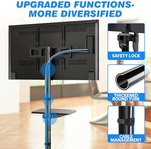Rfiver Mobile TV Stand for 23-65 Inch Flat/Curved TVs up to 88 lbs Black - Image 6