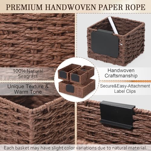 SiliFine Paper Rope Bathroom Woven Storage Basket Set of 4, Brown - Image 4