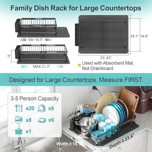GSlife Large Dish Drying Rack - Expandable for Kitchen Counter, Black - Image 2