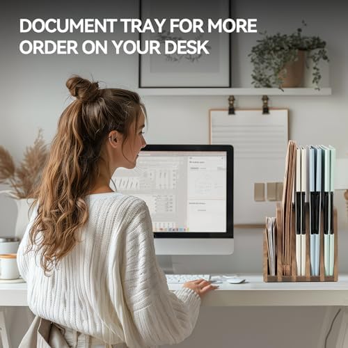 KIRIGEN Wooden Mail Organizer, 5-Slot File Holder for Desk, Brown 5K-DBR - Image 5