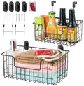 JUNCHU CHERRY Wire Storage Basket 2 Packs, Wall Mounted Kitchen Bathroom, Hanging Cabinet Door Storage Basket, no Drilling, Supporting 2 Types of Hooks, Strong Bearing, Suitable for Home, Black by JUNCHUCHERRY